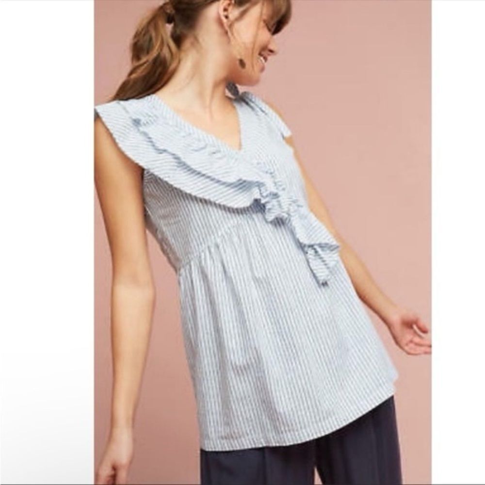 Anthropologie Left of Center Eveline Raw Hem Ruffled Top size Medium GUC